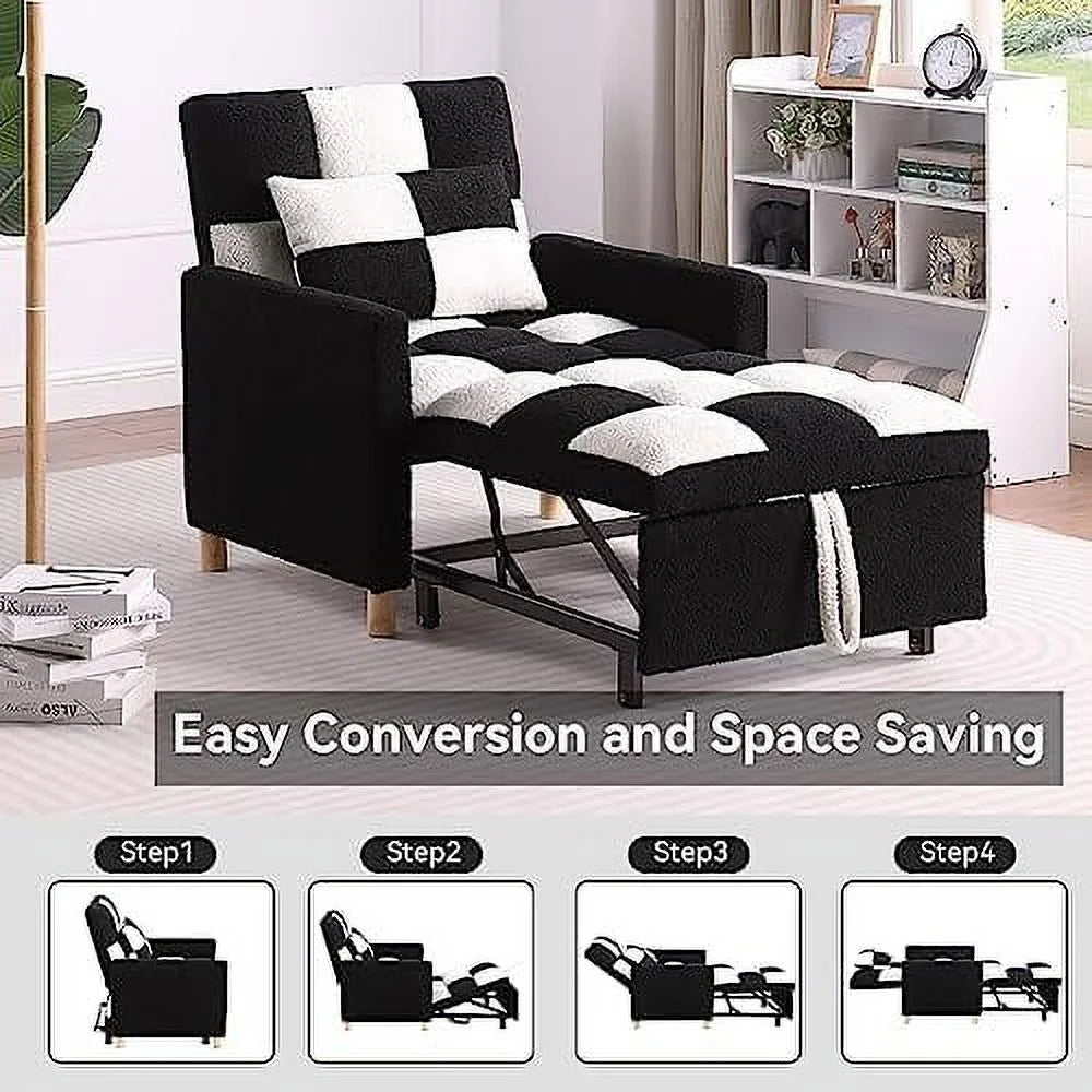 Beige Convertible Sleeper Chair Bed with Pillow Y487478