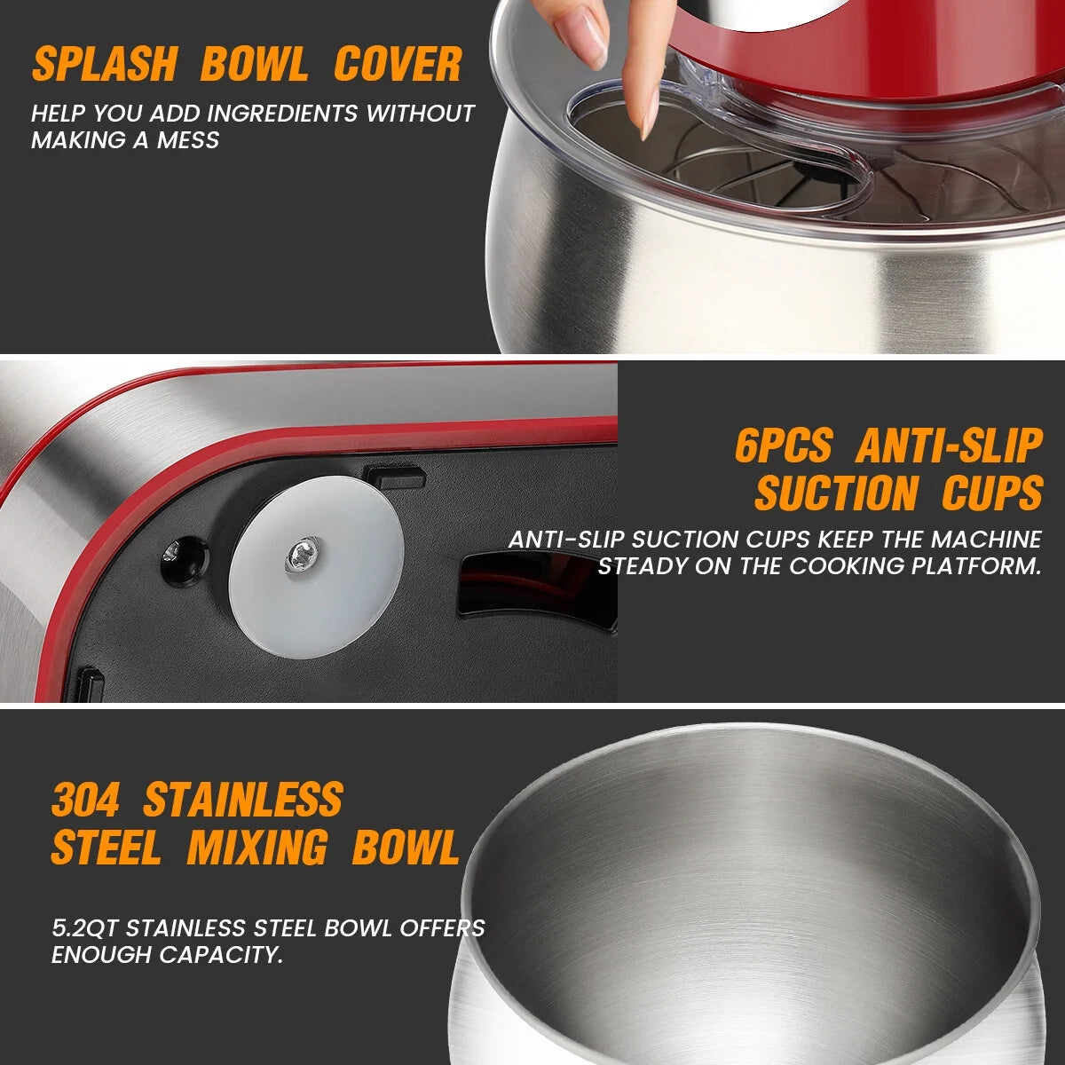 Tilt-Head Stand Mixer 5.2QT 600W 6 Speeds Red L97758