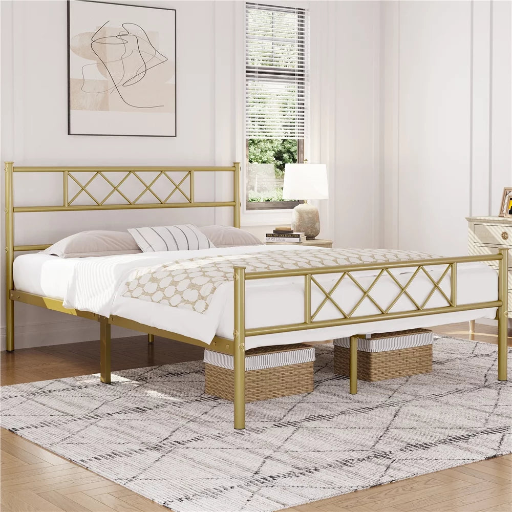 White Twin Metal Bed Frame with Headboard & Footboard O66954