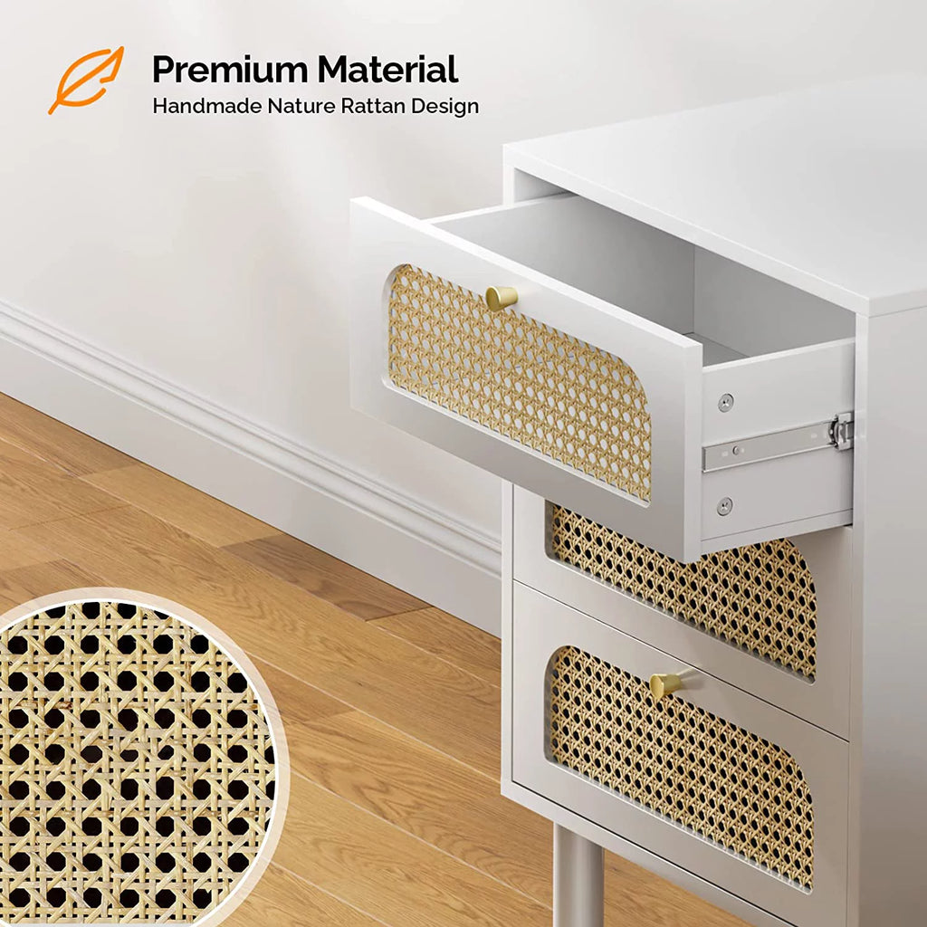 White Rattan Nightstand with Charging Station E115615
