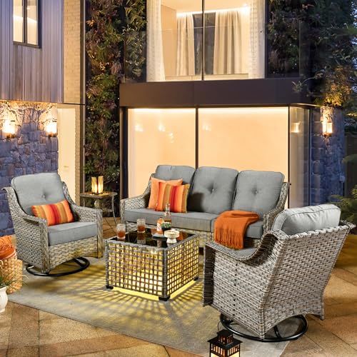 6 Piece Outdoor Wicker Patio Furniture Set with Fire Pit Table (Red) U981014