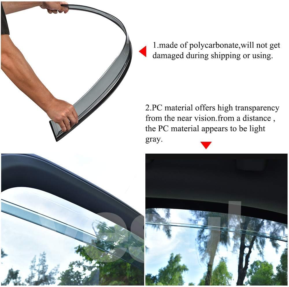 Tape on Polycarbonate Rain Guards Window Visors for Nissan Rogue 2014-2020 with 304 Stainless Steel Trim F53866
