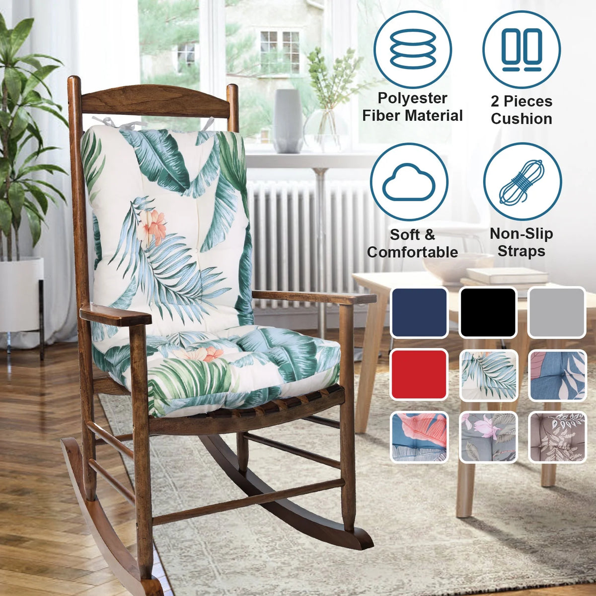 Grey Green Leaf Polyester Rocking Chair Cushion X40371