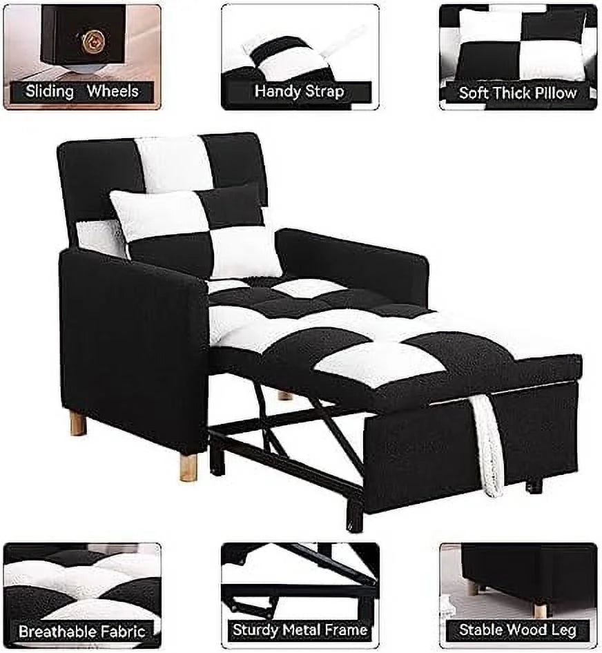 Beige Convertible Sleeper Chair Bed with Pillow Y487478