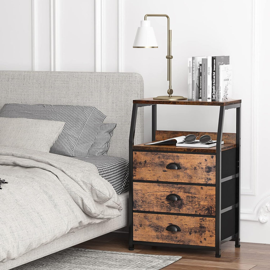 Vertical End Table and Nightstand with 9 Large Drawers, Metal Frame I628144