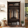 2-Door Wooden Wardrobe Armoire with 3 Adjustable Shelves and Hanging Rod, Brown L81498