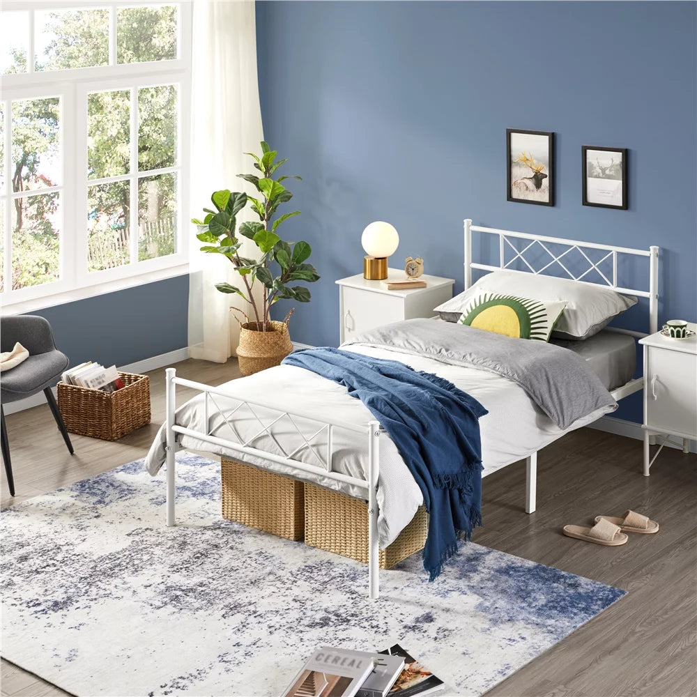 White Twin Metal Bed Frame with Headboard & Footboard O66954