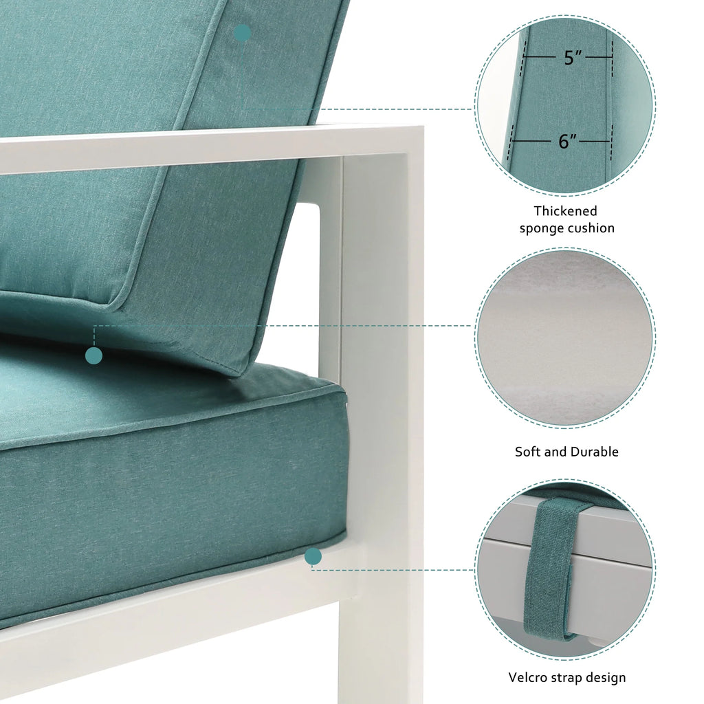White Frame Blue Cushion 7 Pcs Outdoor Patio Furniture Set D3810