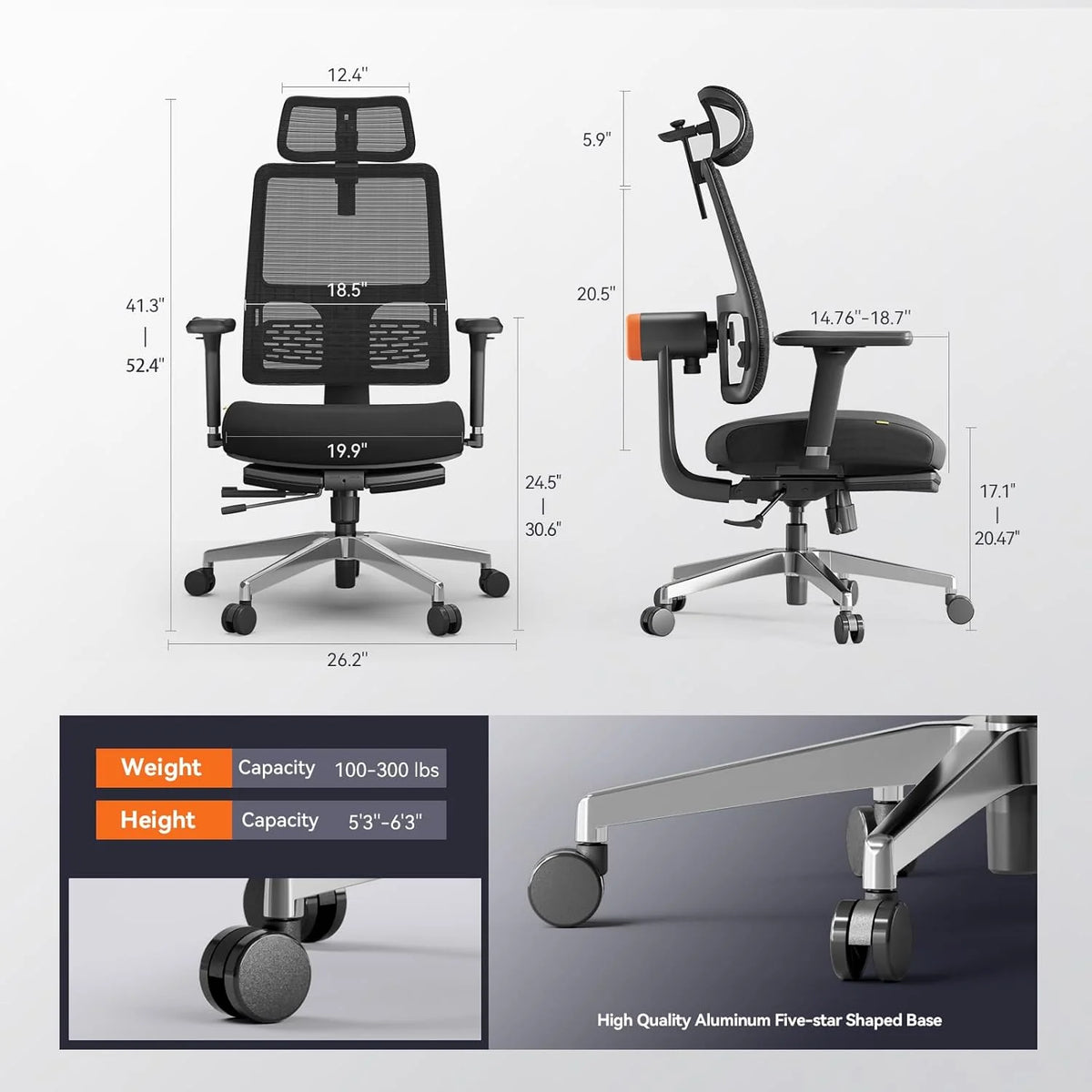 Ergonomic Chair with Footrest, High Back Desk Chair with Lumbar Support, Headrest, 4D Armrest, Adjustable Seat A13753