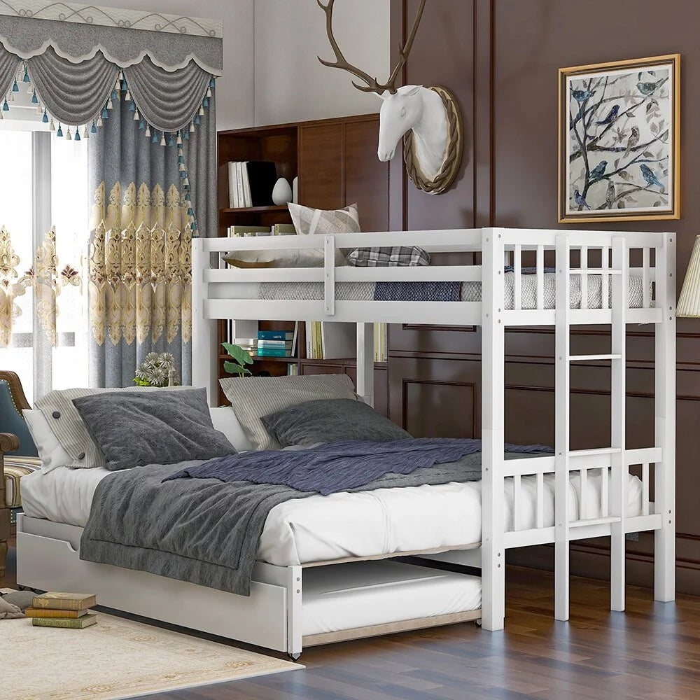 White Twin Bunk Bed with Trundle M86549