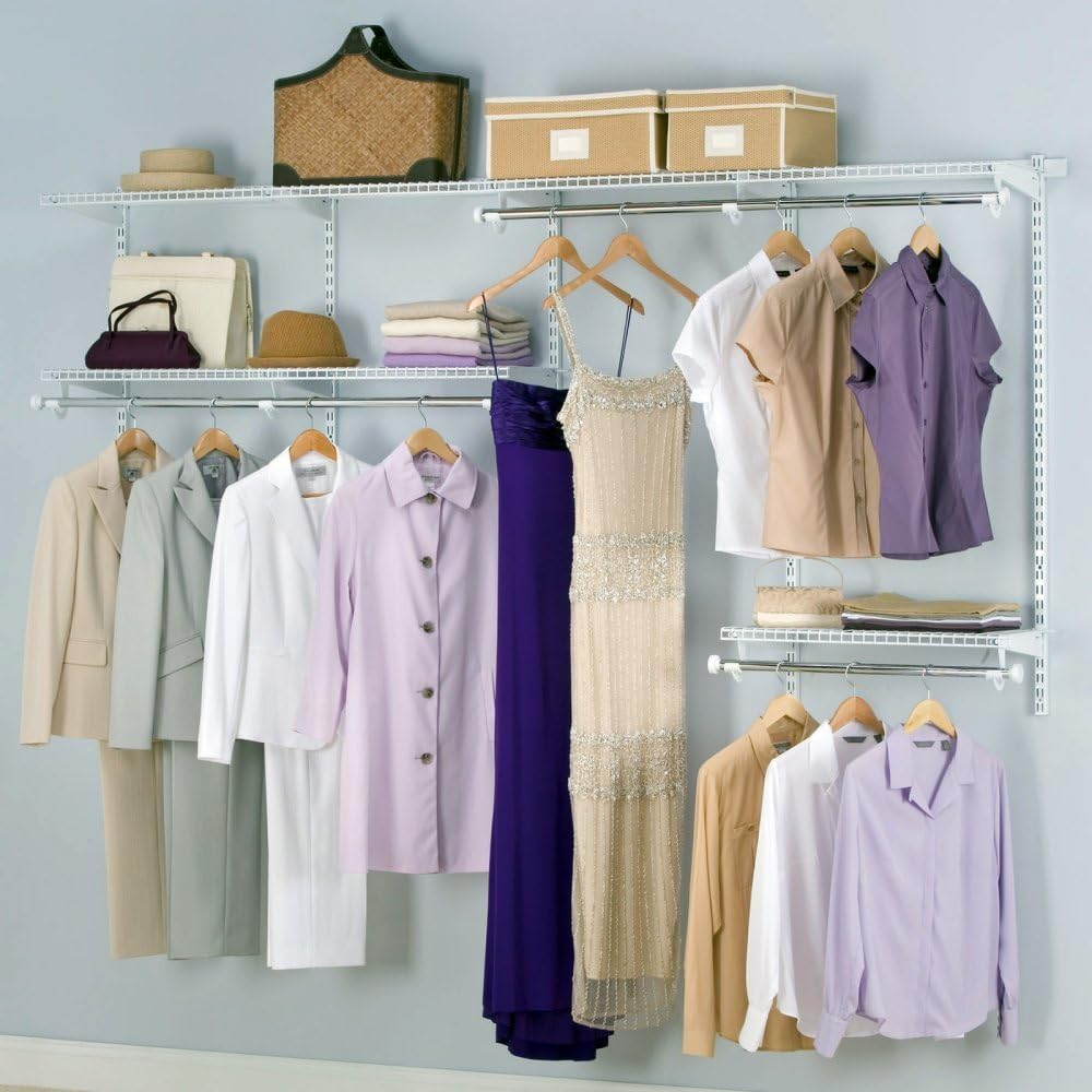 White Wire Shelving Kit with Expandable Shelving and Telescoping Rods I3721