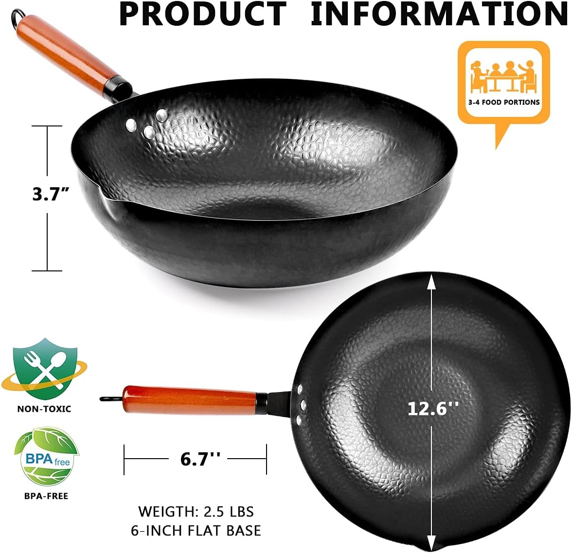 14 Piece Carbon Steel Wok Pan Set with Wooden Lid X5714