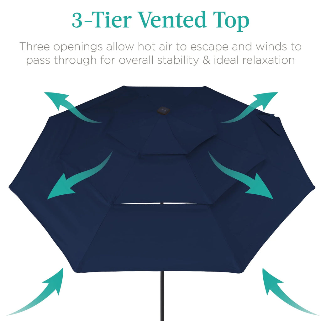 10ft 3-Tier Solar Patio Umbrella with 24 LED Lights E296906