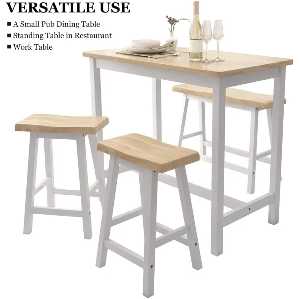 Rubber Wood 4-Person Bar Dining Table Set F8621