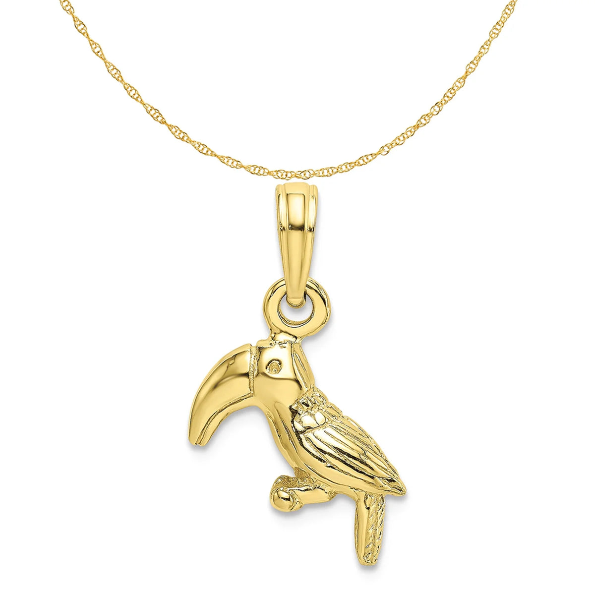 10K Yellow Gold Toucan Bird Pendant Charm with Rope Chain Necklace 16'' L2701