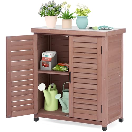 Outdoor Storage Cabinet & Potting Bench Table with Metal Top F408566