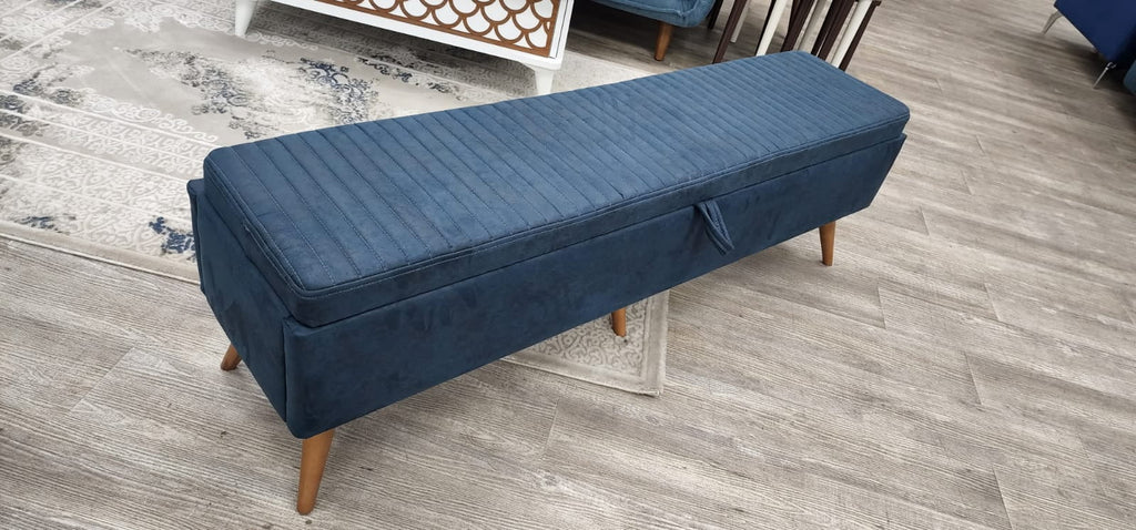 Navy Fabric Top Entryway Bench with Wood Legs V201436