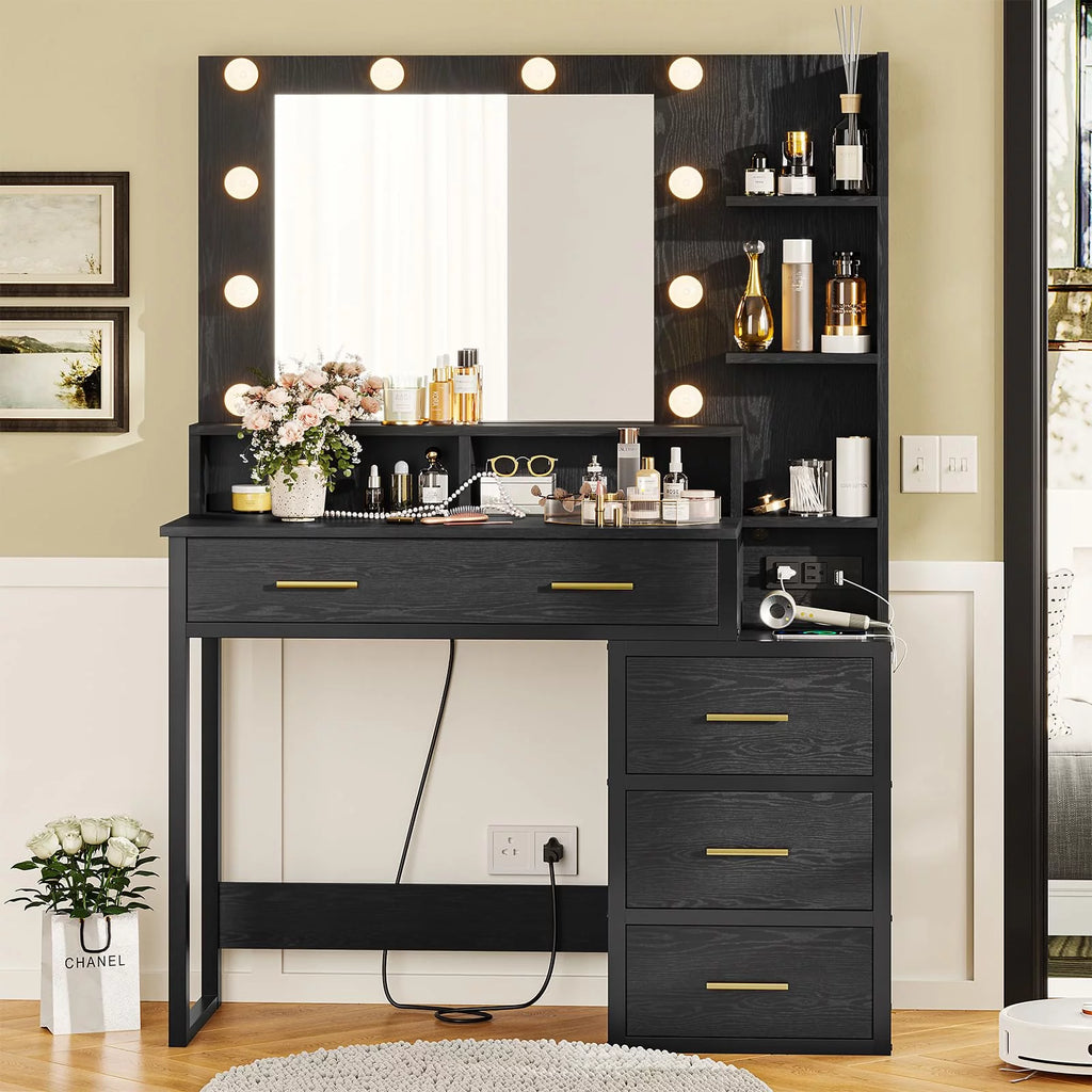 Black Makeup Vanity with Mirror V427525
