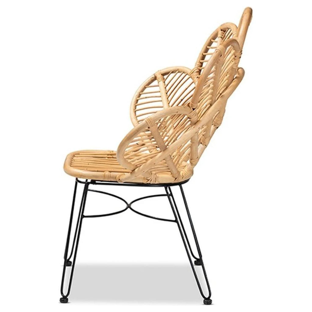 Natural Brown Rattan and Black Metal Accent Chair N6790