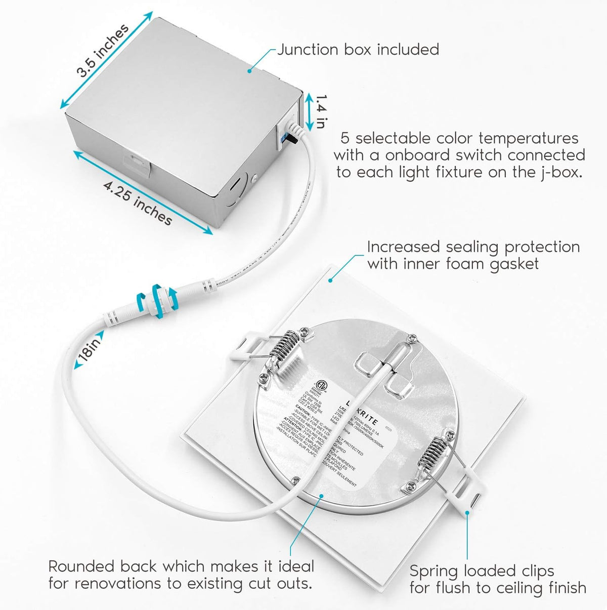 4 Pack 4 Inch Square LED Recessed Lighting, 10W, Dimmable B23595