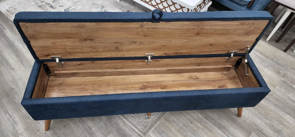 Navy Fabric Top Entryway Bench with Wood Legs V201436