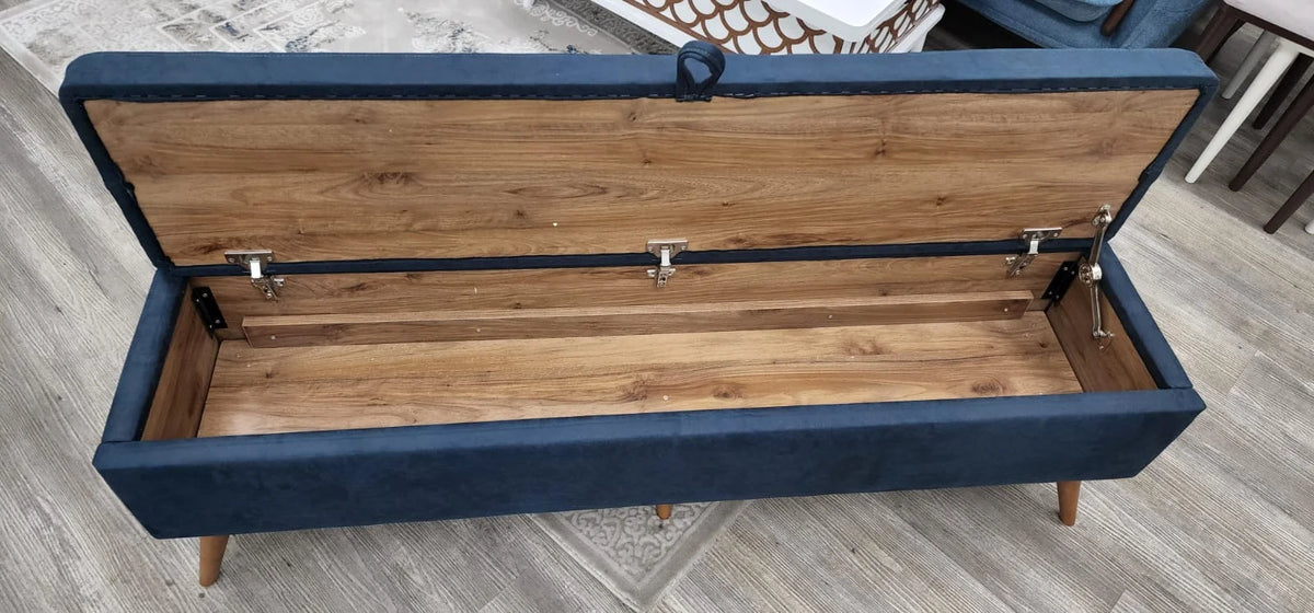 Navy Fabric Top Entryway Bench with Wood Legs V201436
