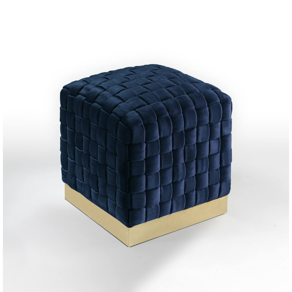 Navy Gold Velvet Cube Ottoman Y8526