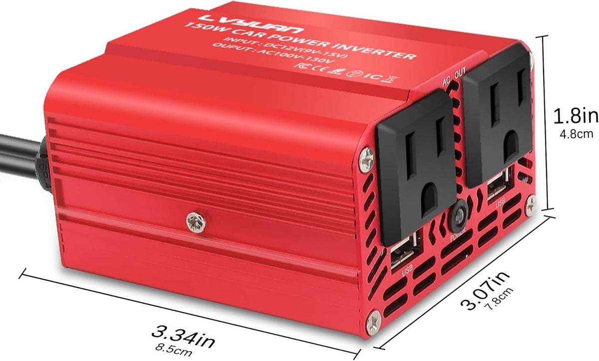 150W Car Power Inverter DC 12V to 110V AC with Dual USB Charger P8294