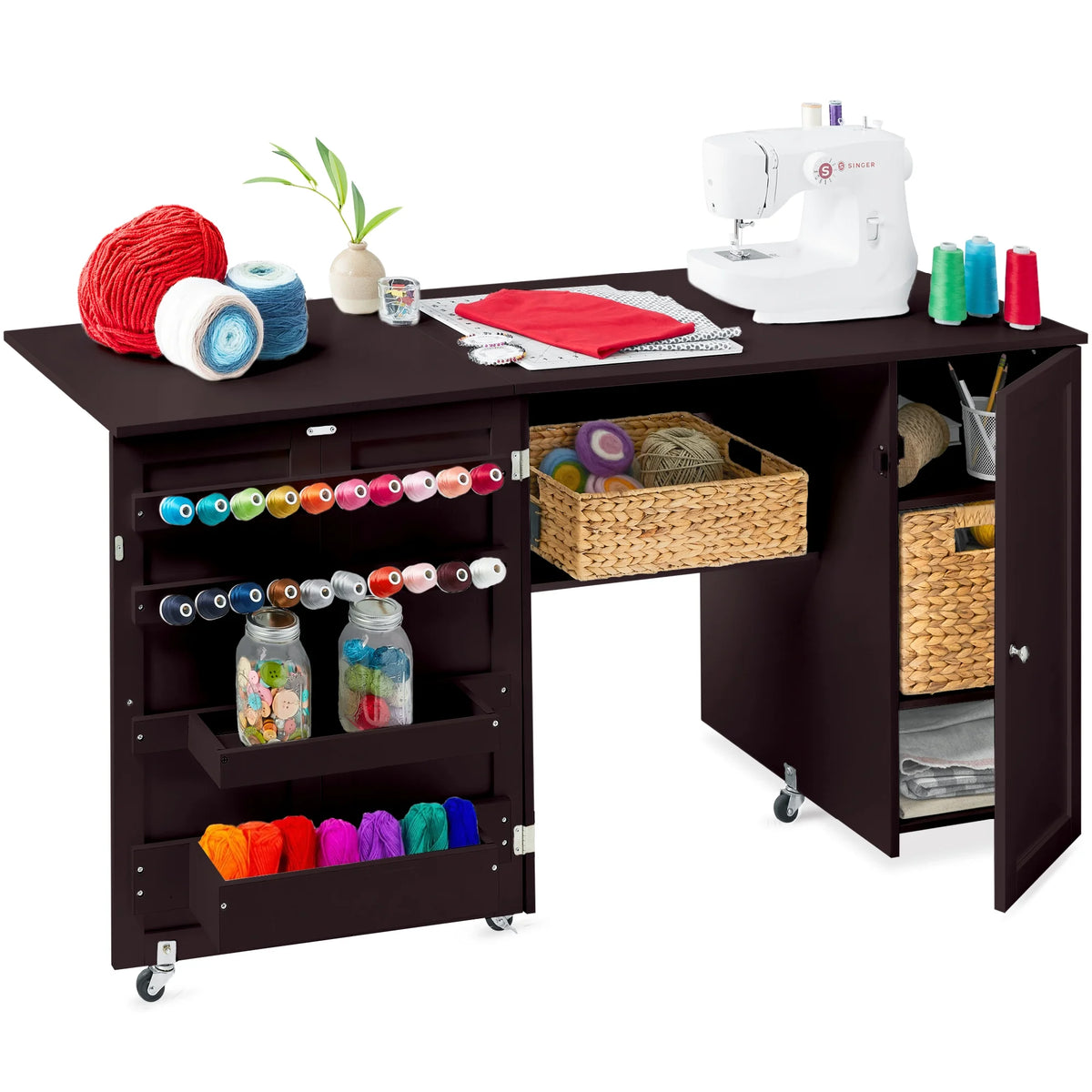 Large Brown Folding Sewing Table with Storage B69978