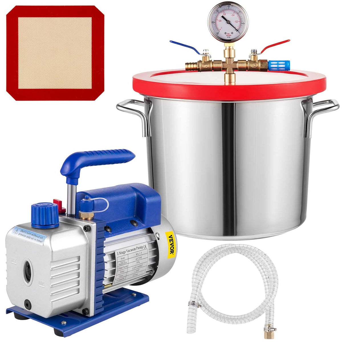 Vacuum Chamber Kit with Pump, 4CFM 1/3HP, 2 Gallon C513846