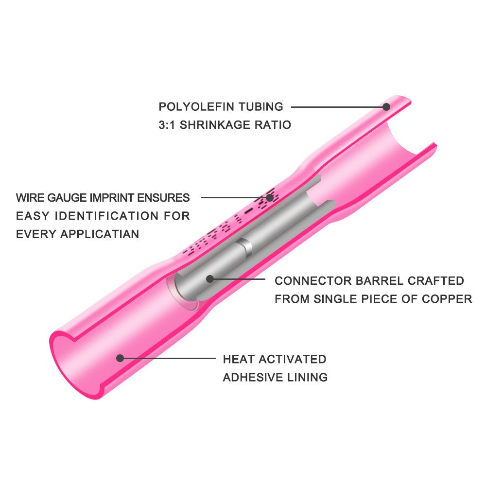 200PCS Insulated Waterproof Wire Connector Crimp Butt Splice Terminal Kit (3 Colors / 3 Sizes) Pack of 2 Y100562