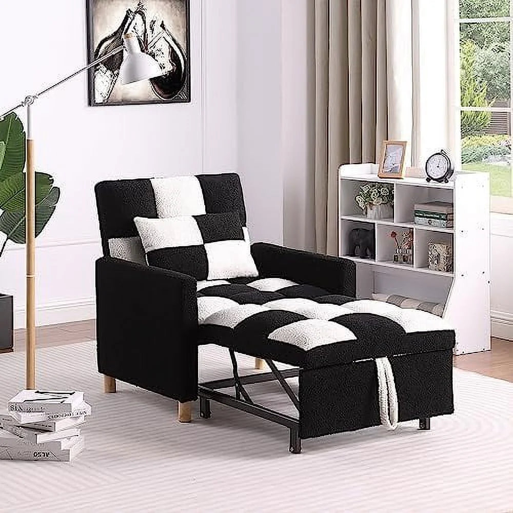 Beige Convertible Sleeper Chair Bed with Pillow Y487478