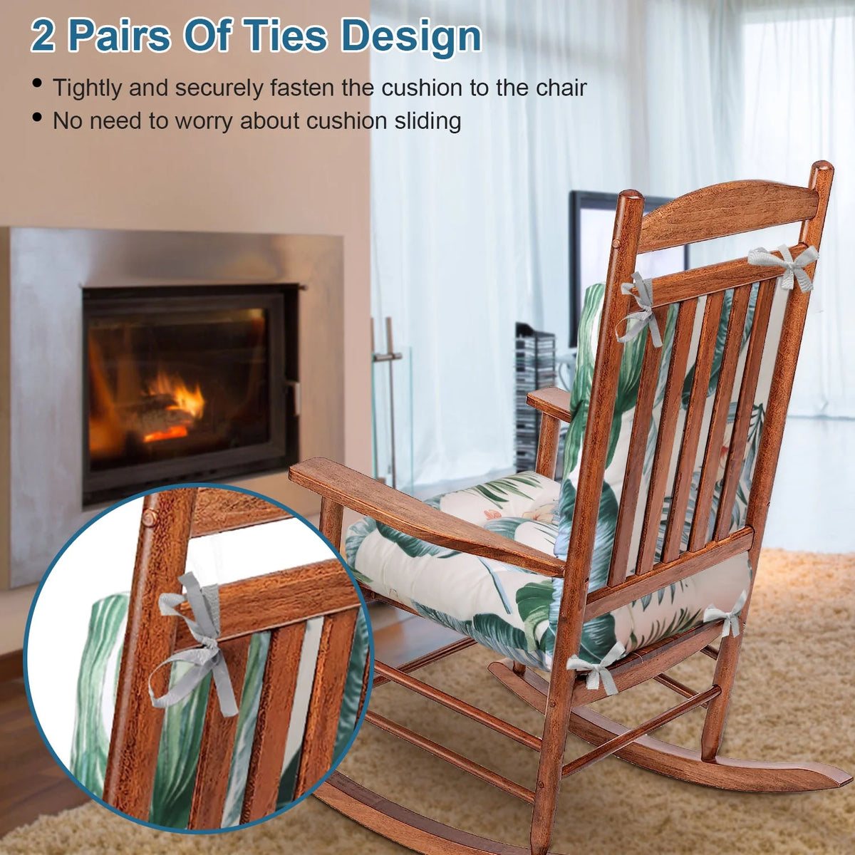 Grey Green Leaf Polyester Rocking Chair Cushion X40371