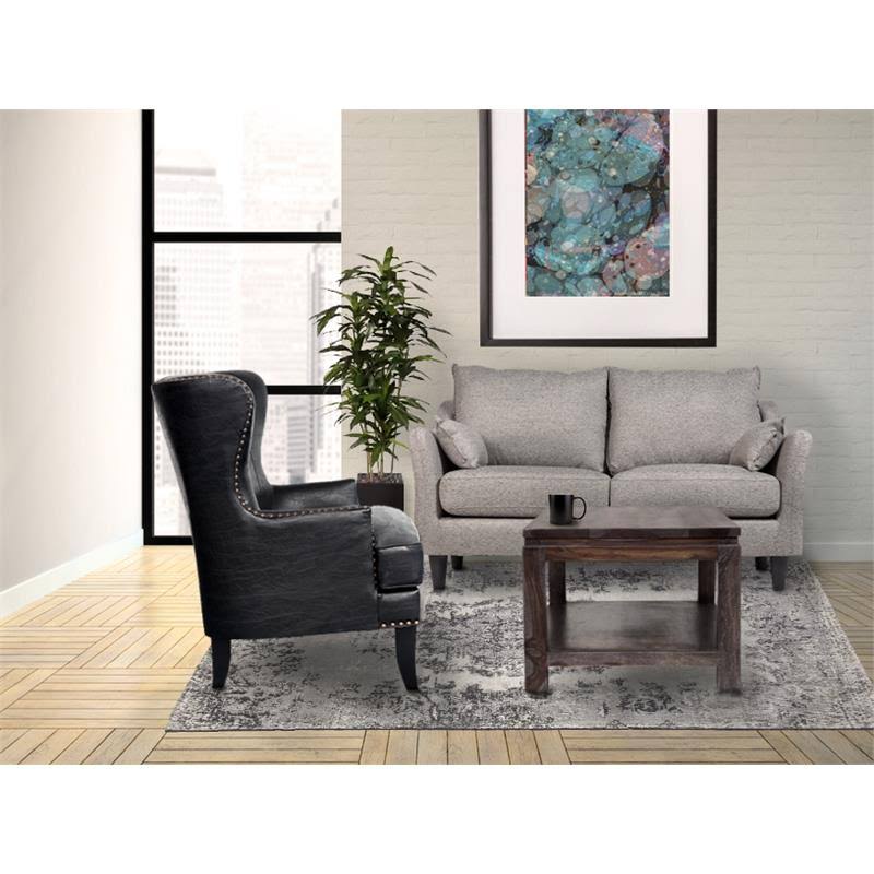 Black Crackle Leather Accent Chair with Nailhead S14162