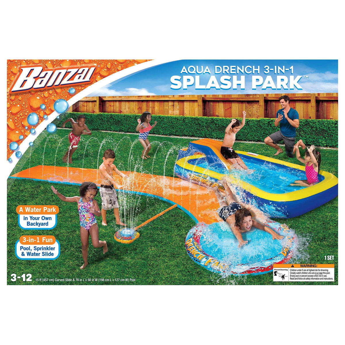 3-In-1 Splash Park with Pool, Sprinkler & Waterslide C857974