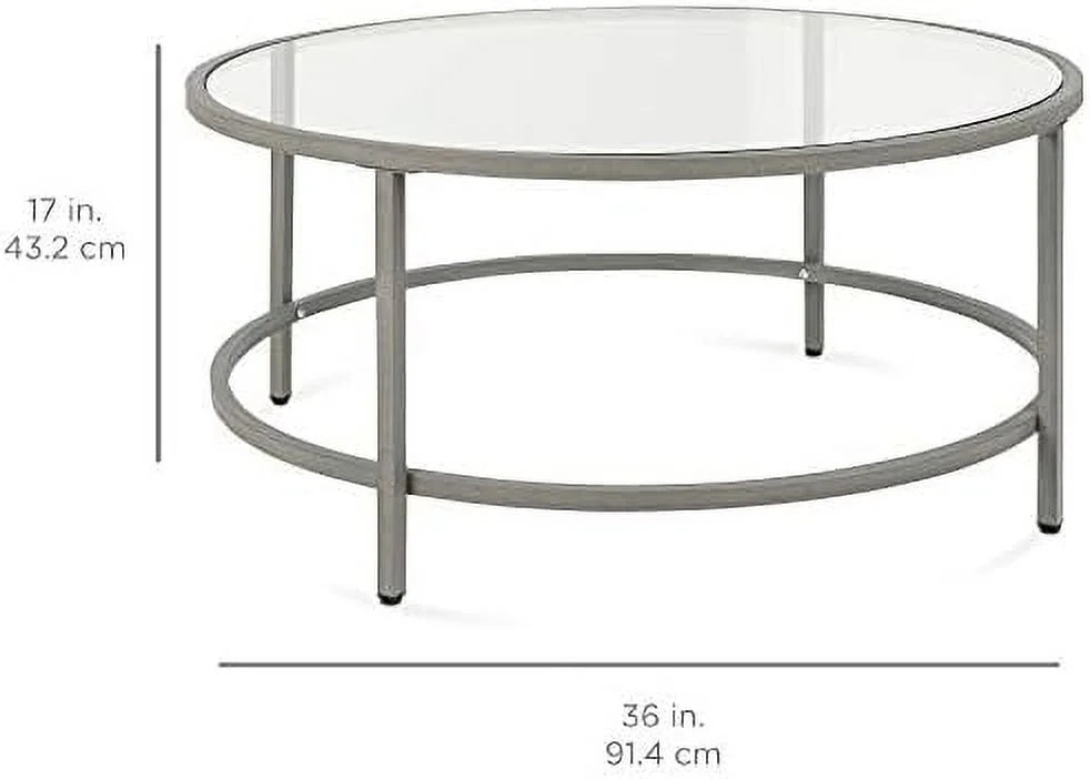 36in Round Tempered Glass Coffee Table with Metal Frame H7235