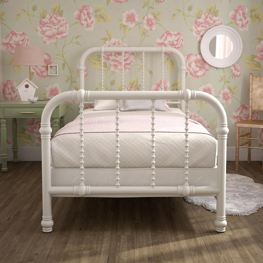 White Twin Metal Bed Frame with Headboard Z9982