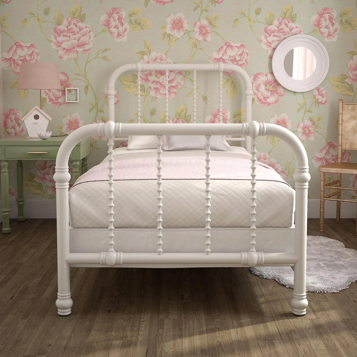 White Twin Metal Bed Frame with Headboard Z9982