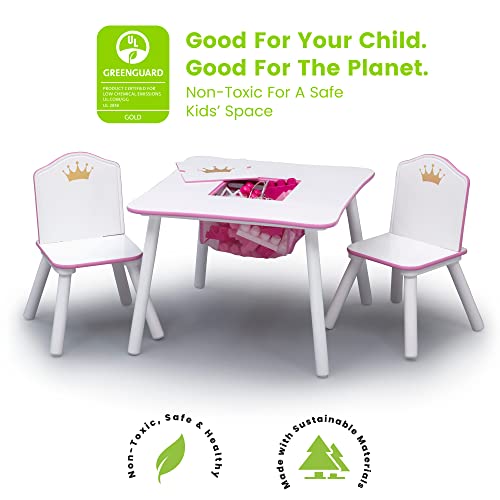 White/Pink Kids Wood Table and Chair Set with Storage L24222