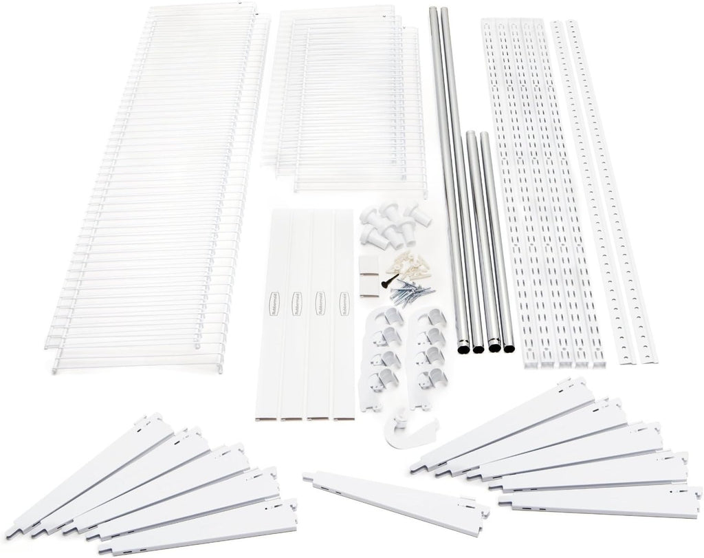White Wire Shelving Kit with Expandable Shelving and Telescoping Rods I3721