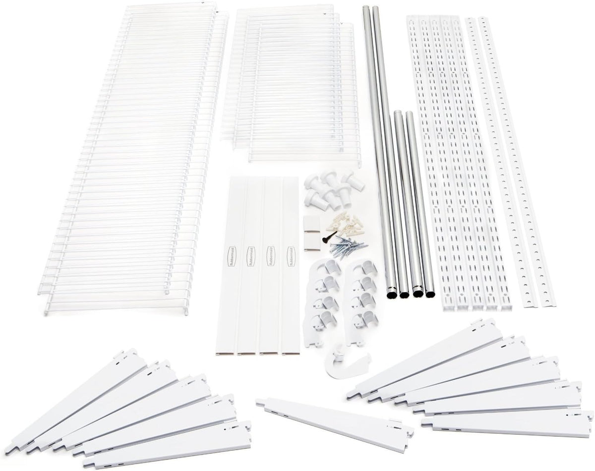 White Wire Shelving Kit with Expandable Shelving and Telescoping Rods I3721