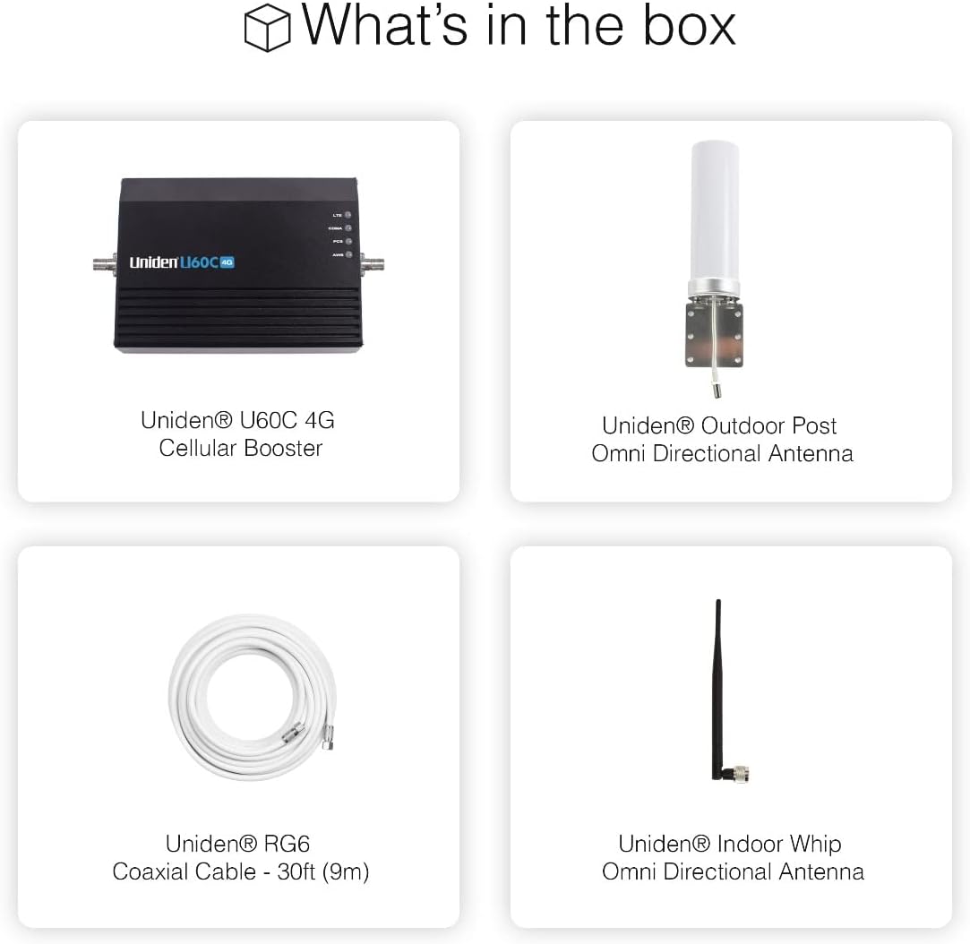 Cell Phone Signal Booster with Omni Whip Antenna, 75 Ohm, 5G Ready, Up to 1,500 sq ft B2494