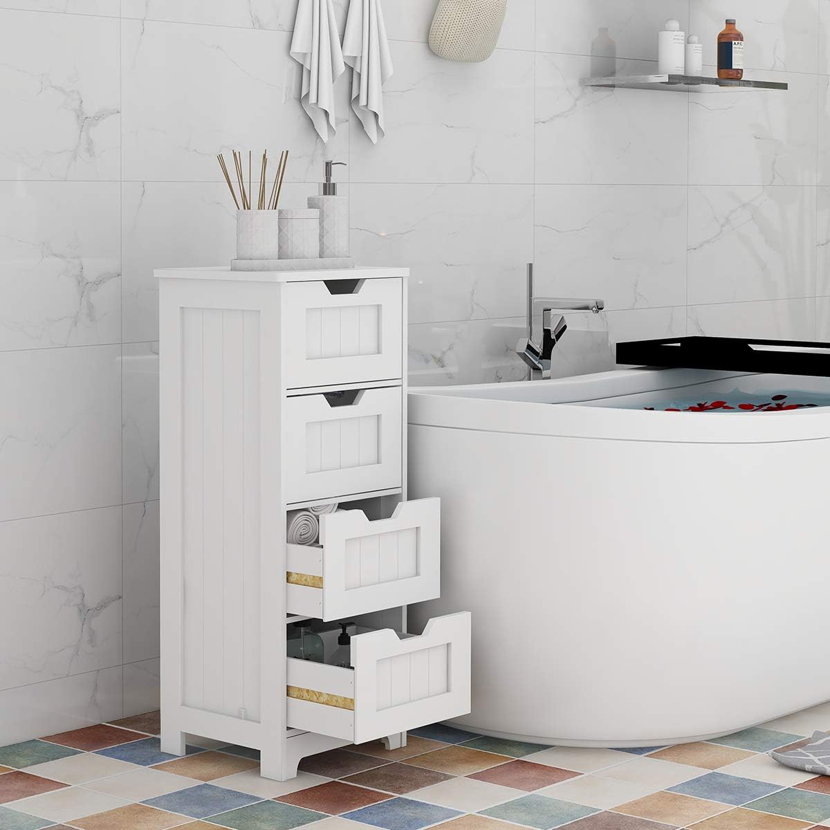 White Freestanding Storage Cabinet with 4 Drawers F3323