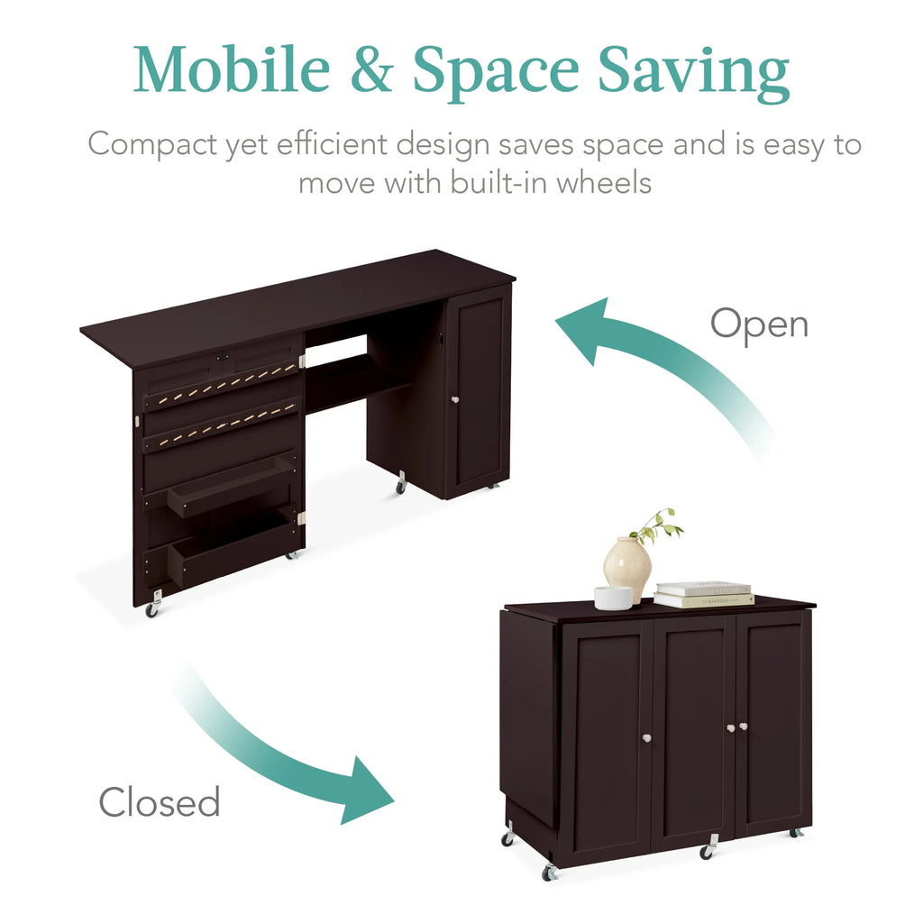 Large Brown Folding Sewing Table with Storage B69978