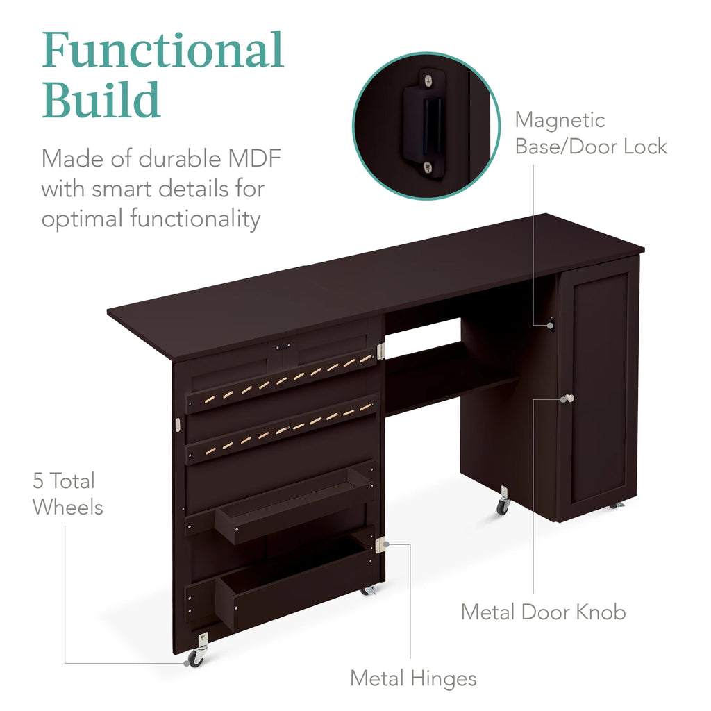 Large Brown Folding Sewing Table with Storage B69978
