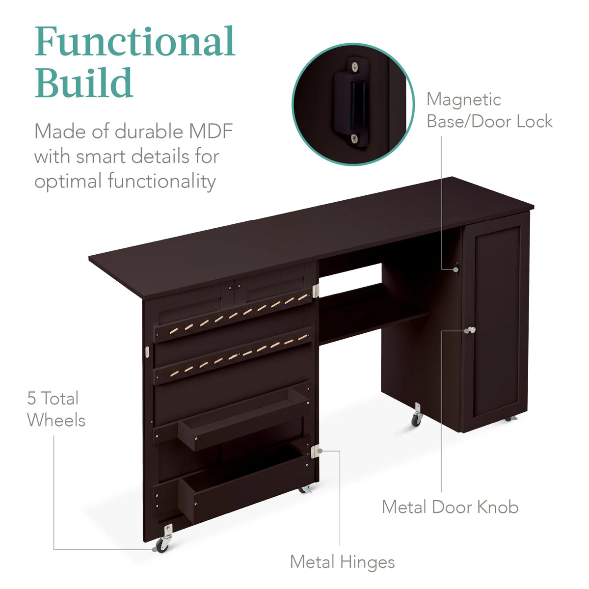 Large Brown Folding Sewing Table with Storage B69978