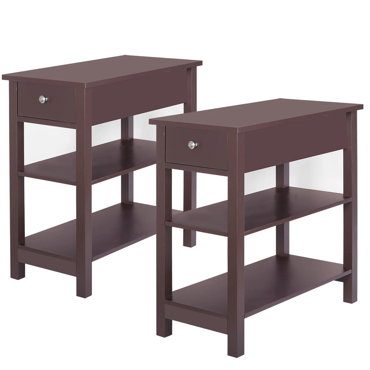 2 Pack 3-Tier Narrow MDF End Table with Drawer & Storage Shelf G614938