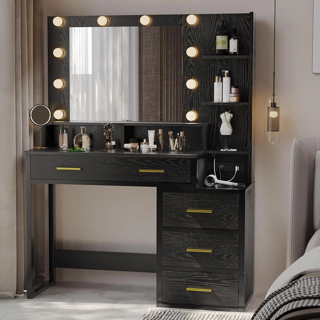 Black Makeup Vanity with Mirror V427525