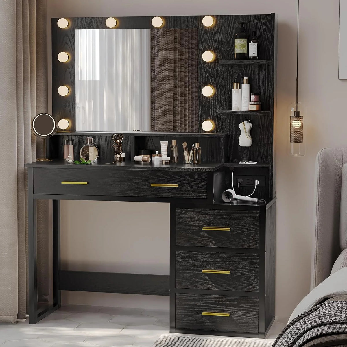 Black Makeup Vanity with Mirror V427525