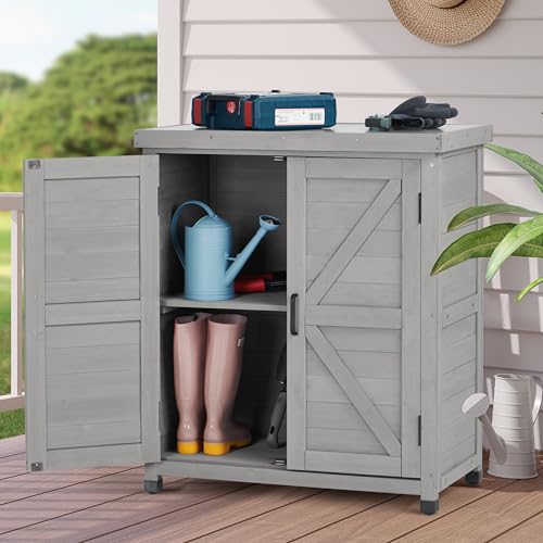 Outdoor Storage Cabinet & Potting Bench Table with Metal Top F408566